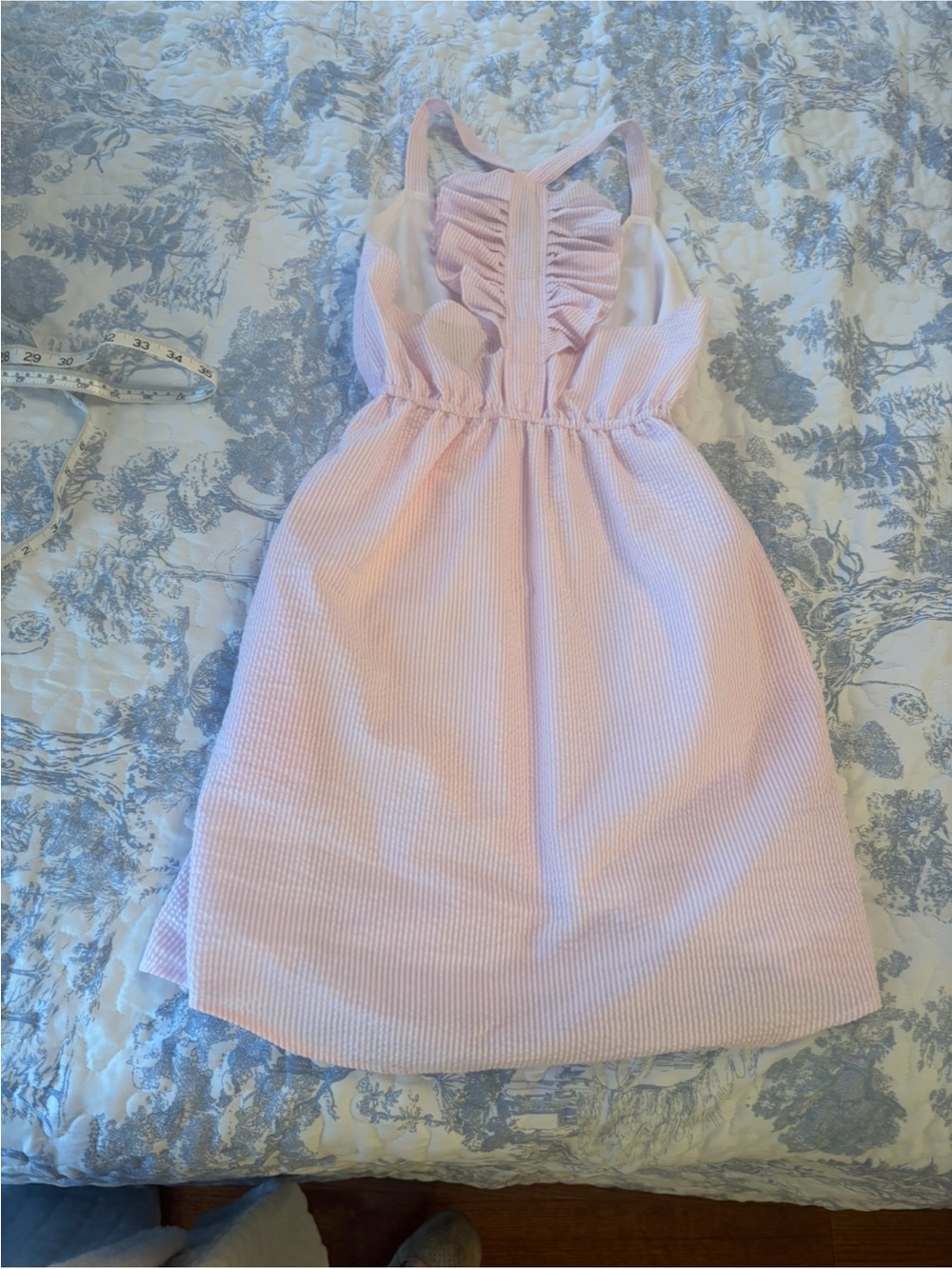 Lauren James sz Small Hampton Dress Pink Ruffle-Back Seersucker preppy feminine - Picture 5 of 14